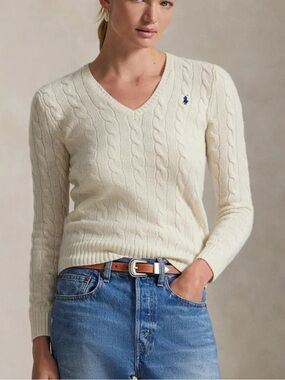 Ralph Lauren Sport Coastal Cotton 
V Neck Cable Knit Sweater